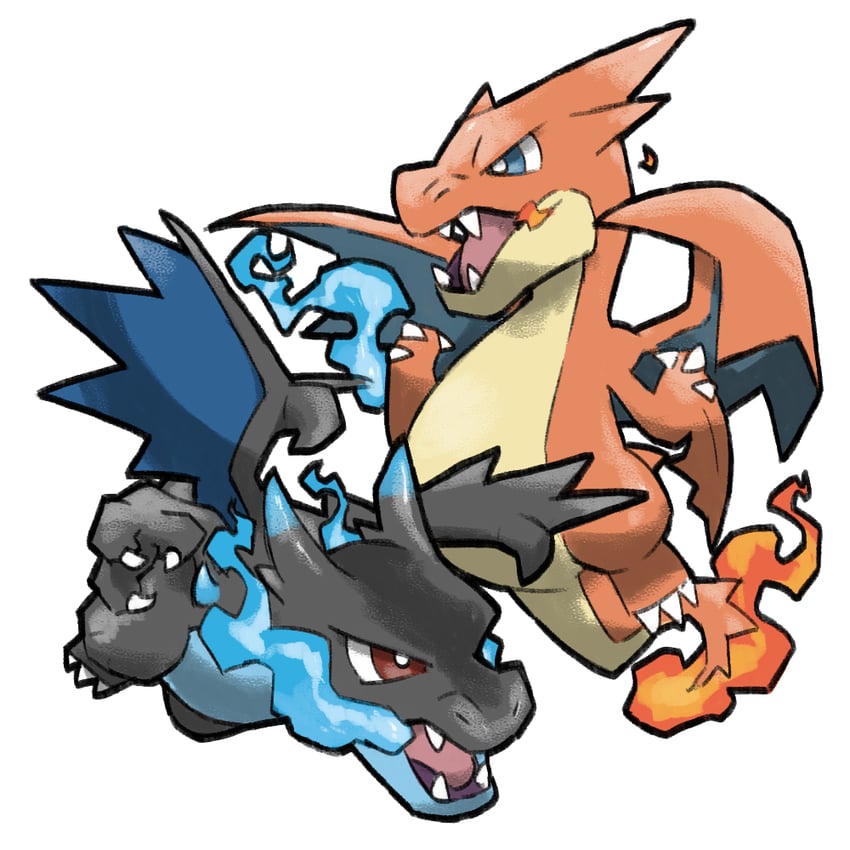 charizard, mega charizard x, and mega charizard y (pokemon) drawn by blacknirrow