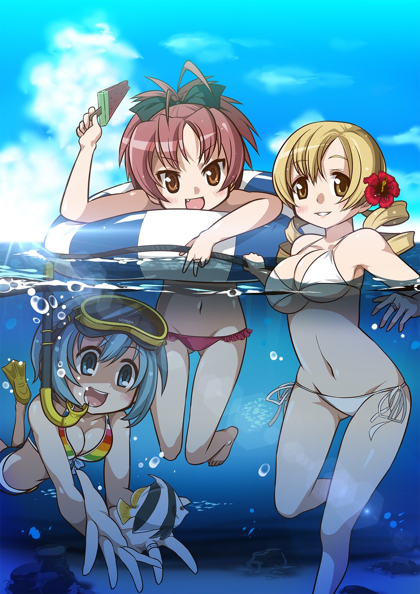 miki sayaka, sakura kyoko, and tomoe mami (mahou shoujo madoka magica) drawn by kuro_chairo_no_neko
