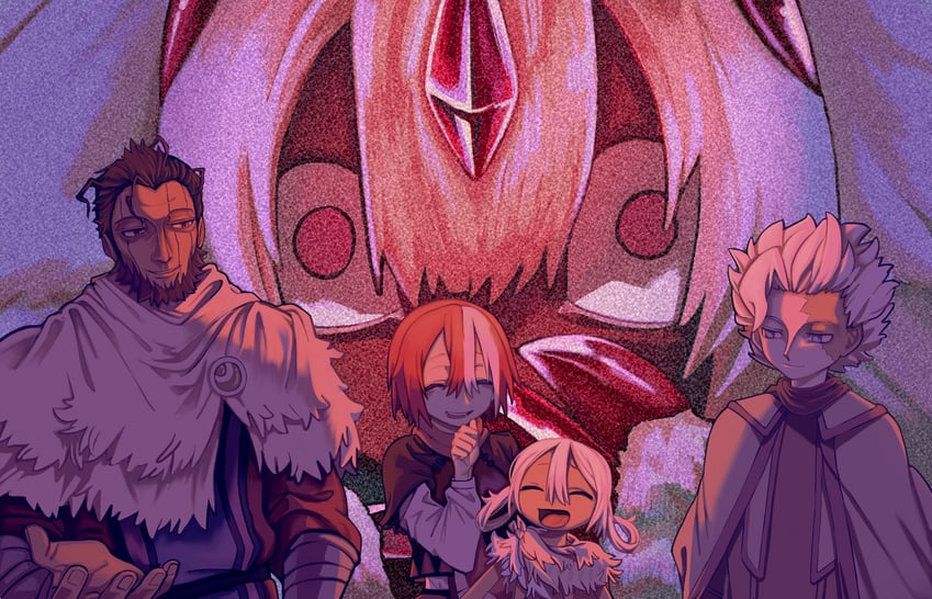 faputa, vueko, belafu, irumyuui, and wazukyan (made in abyss) drawn by dawillie