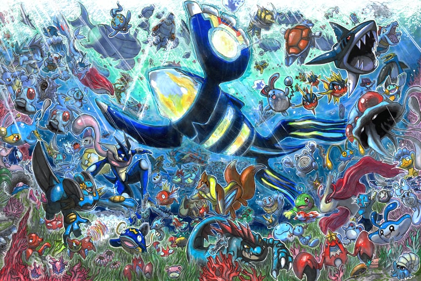 piplup, vaporeon, oshawott, squirtle, mudkip, and 83 more (pokemon) drawn by takkun_(takkun_art)