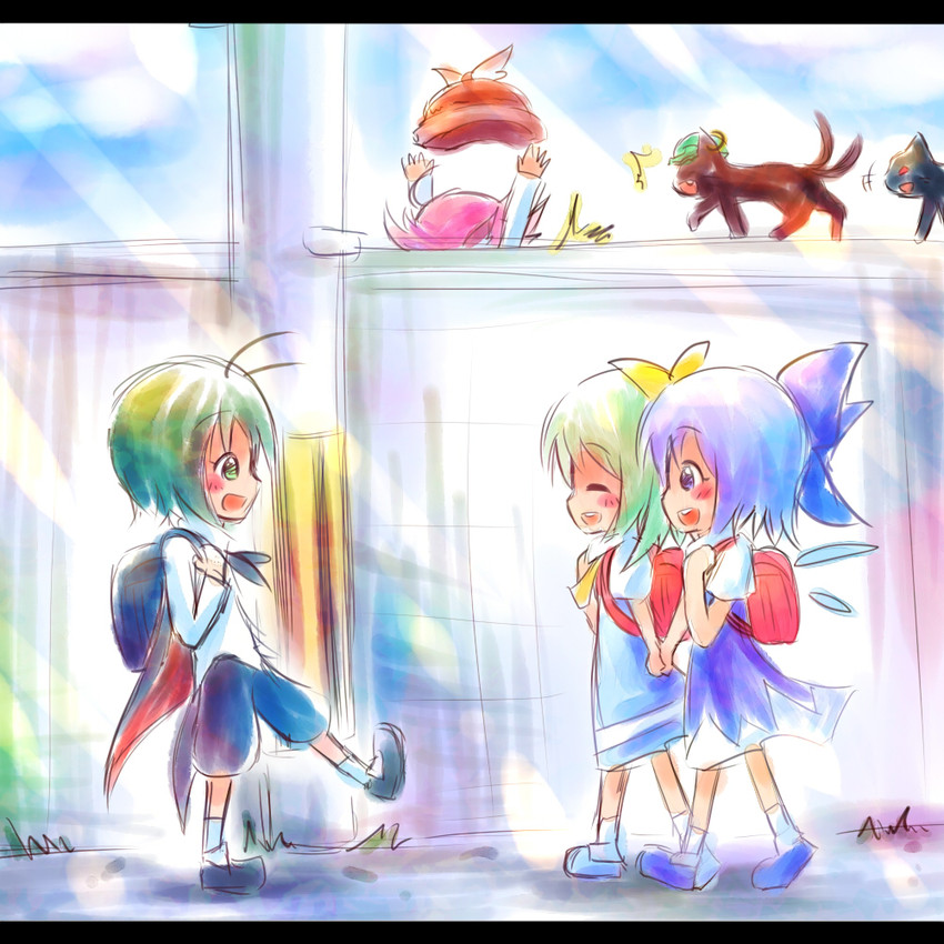 cirno, kaenbyou rin, chen, mystia lorelei, daiyousei, and 1 more (touhou) drawn by ayakashi_(monkeypanch)