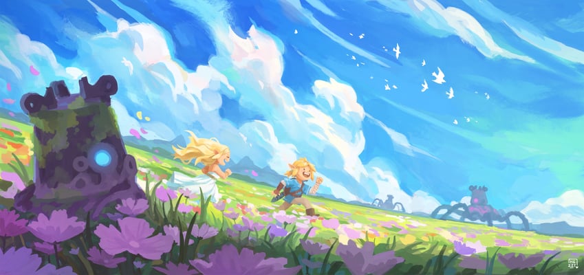 link, princess zelda, and guardian (the legend of zelda and 1 more) drawn by o_hezzy