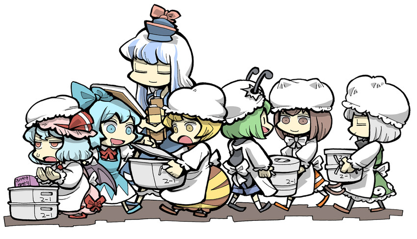 remilia scarlet, konpaku youmu, cirno, chen, kamishirasawa keine, and 2 more (touhou) drawn by hounori