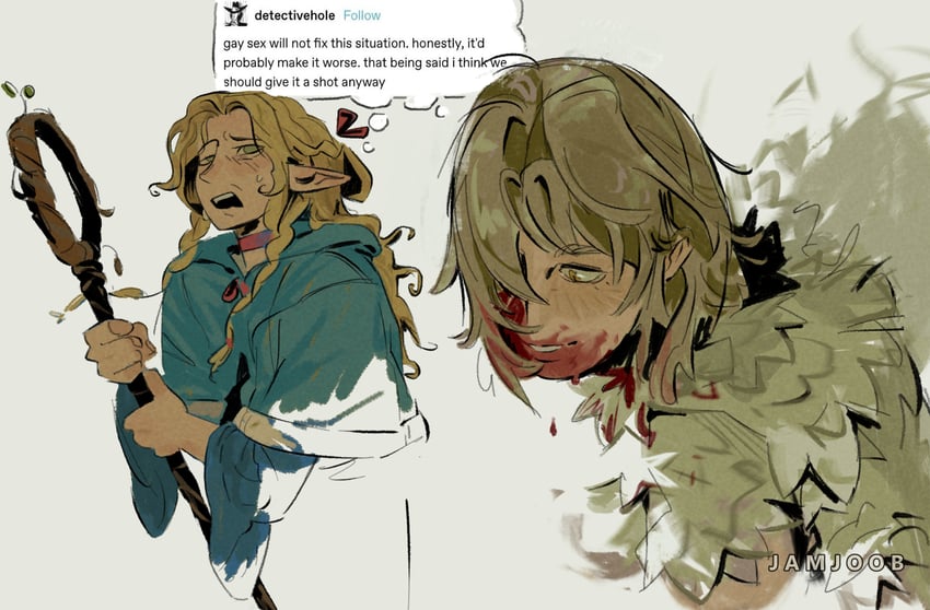 marcille donato and falin touden (dungeon meshi) drawn by jamjoob