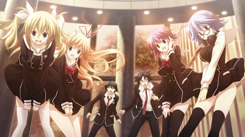 onoe serika, miyashiro takuru, arimura hinae, kurusu nono, kazuki hana, and 1 more (chaos;child) drawn by sasaki_mutsumi