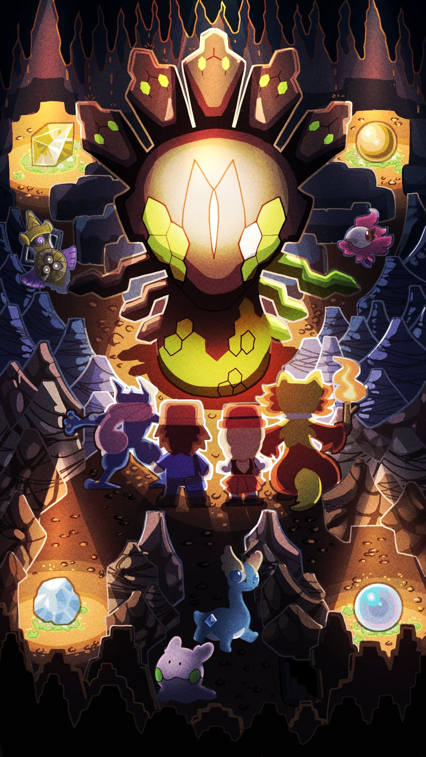 serena, calem, greninja, goomy, delphox, and 4 more (pokemon and 1 more) drawn by miyagawa_(maxggguys)