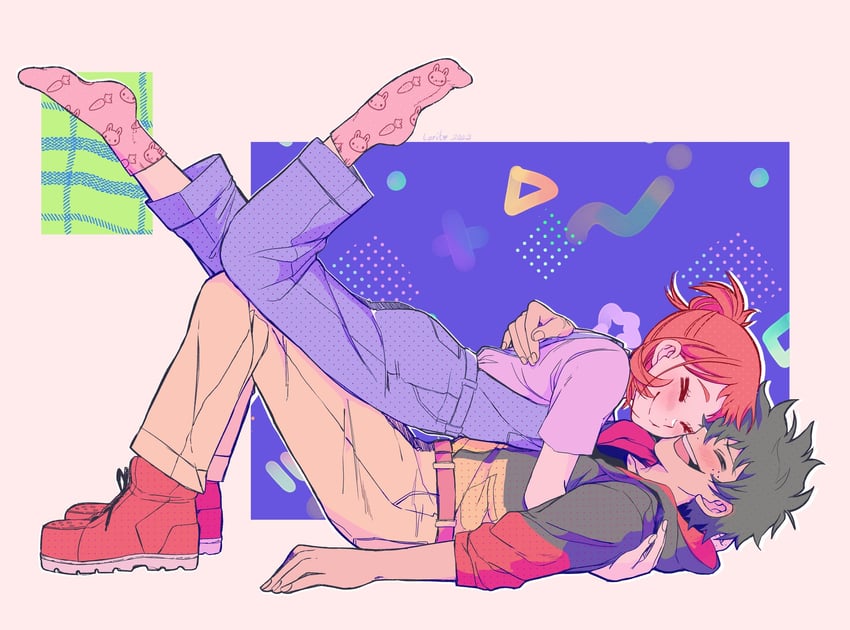 midoriya izuku and uraraka ochaco (boku no hero academia) drawn by loritoart