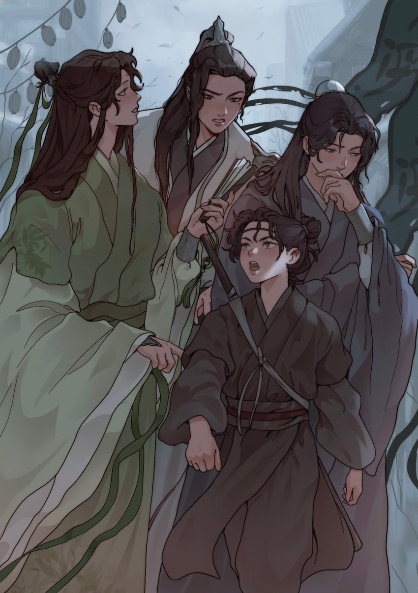 shen qingqiu, liu qingge, yang yixuan, and mu qingfang (renzha fanpai zijiu xitong) drawn by djuney9
