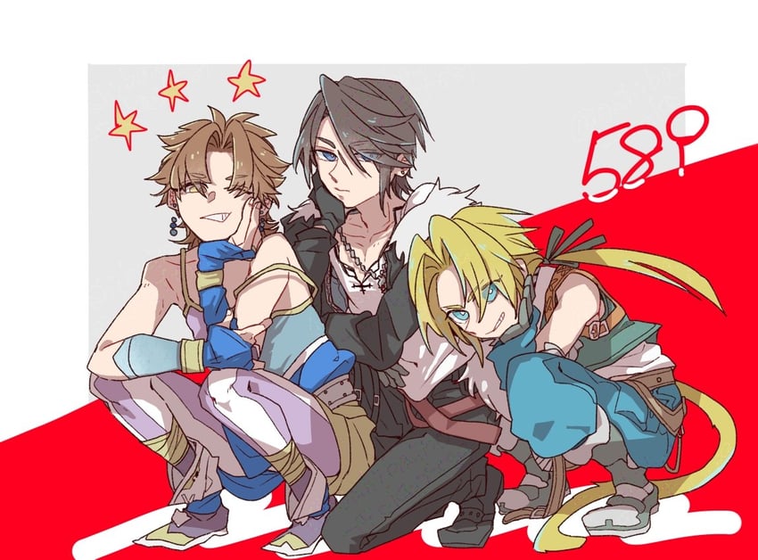 squall leonhart, zidane tribal, and bartz klauser (final fantasy and 3 more) drawn by oshibainoticket