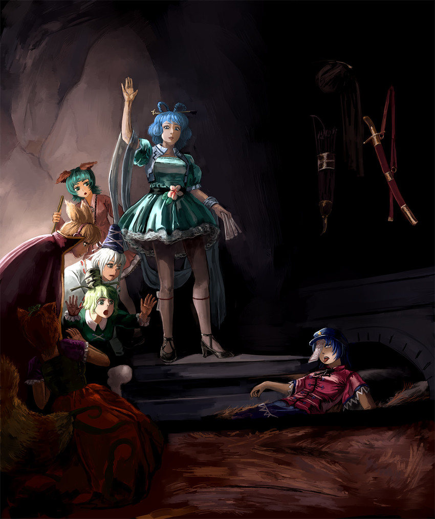 toyosatomimi no miko, mononobe no futo, kaku seiga, miyako yoshika, soga no tojiko, and 2 more (touhou and 1 more) drawn by amibazh