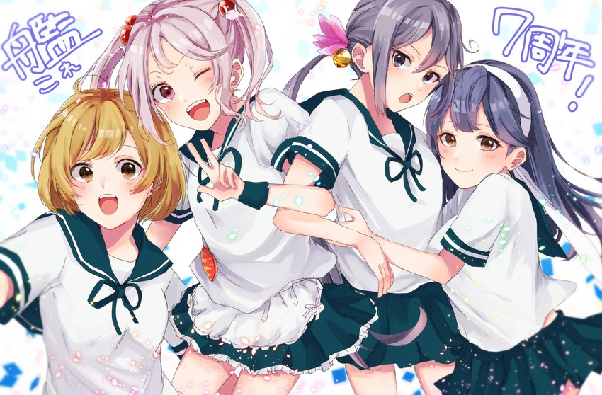 ushio, akebono, sazanami, oboro, and sazanami kai (kantai collection) drawn by kakitama_(tj0r4ivwbhcxbru)