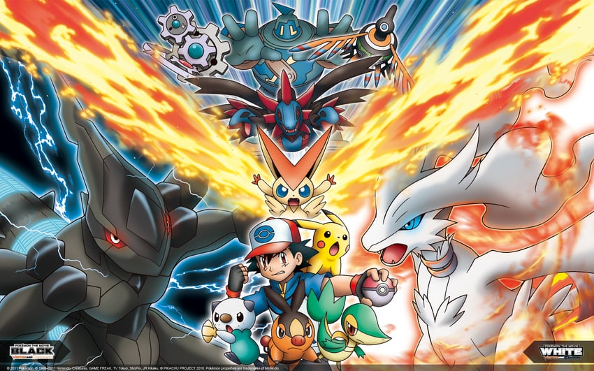ash ketchum, oshawott, snivy, tepig, reshiram, and 6 more (pokemon and 2 more)