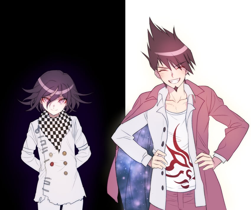 oma kokichi and momota kaito (danganronpa and 1 more) drawn by zuizi