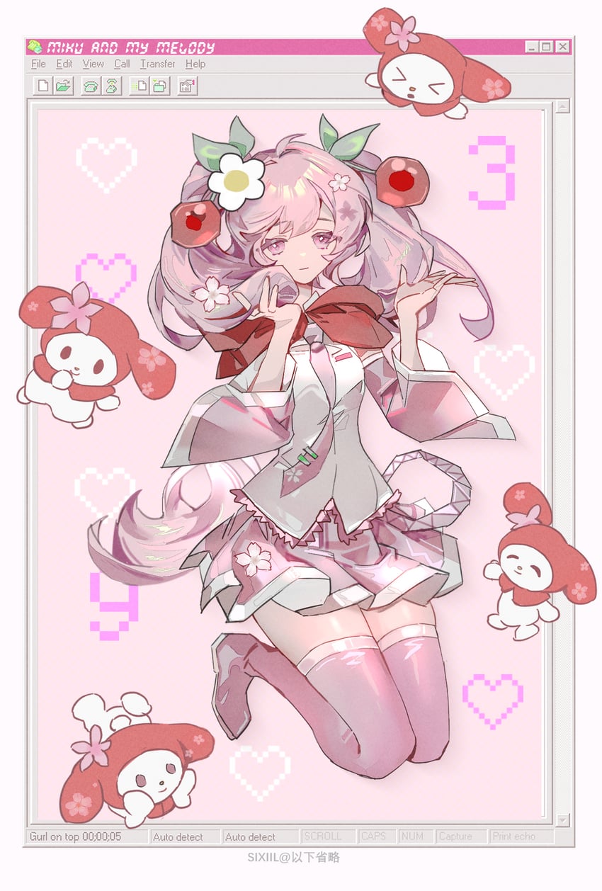 hatsune miku, sakura miku, and my melody (vocaloid and 5 more) drawn by sixii