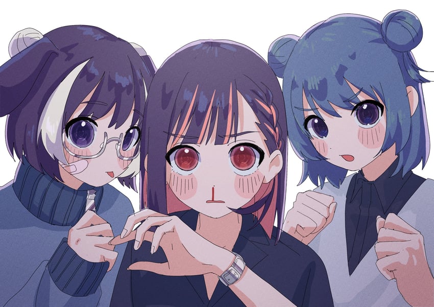 nira-chan, choucho, and aca-ne (zutto mayonaka de ii no ni and 1 more) drawn by hamafugu
