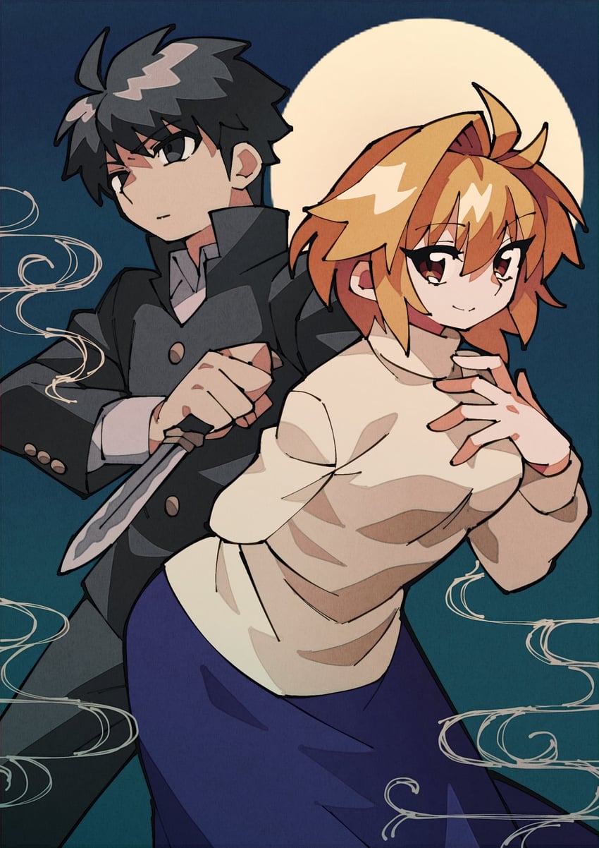arcueid brunestud and tohno shiki (tsukihime) drawn by sanu_(numenume_7)