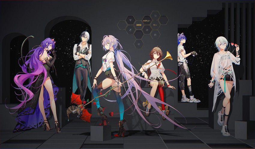 luo tianyi, yuezheng ling, yanhe, zhiyu moke, mo qingxian, and 1 more (vocaloid and 1 more) drawn by tidsean