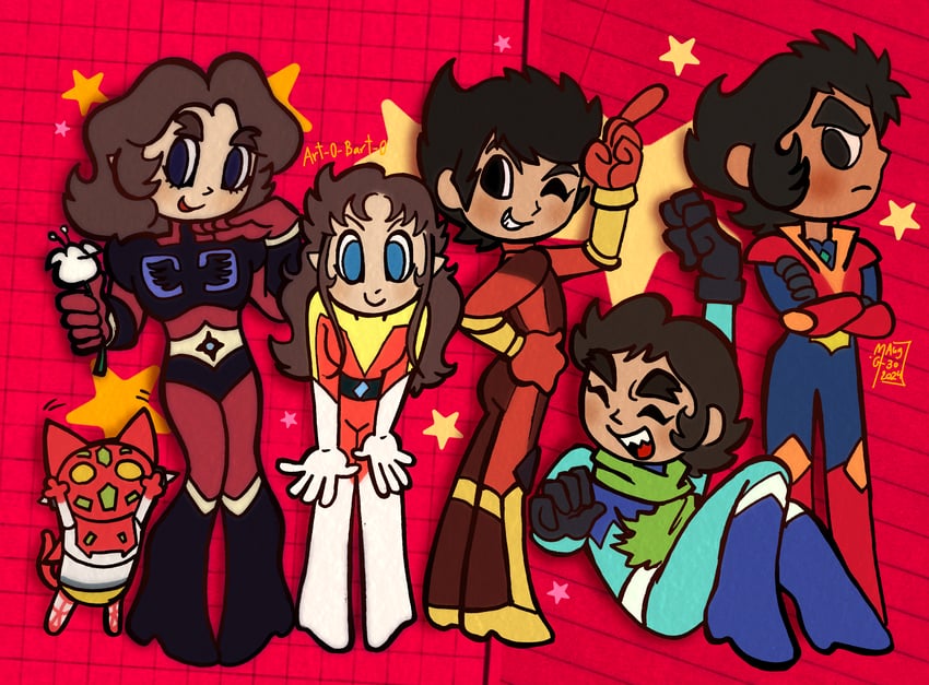 nagare ryoma, getter-1, kabuto kouji, maria grace fleed, duke fleed, and 1 more (getter robo and 3 more) drawn by art_o_bart_o