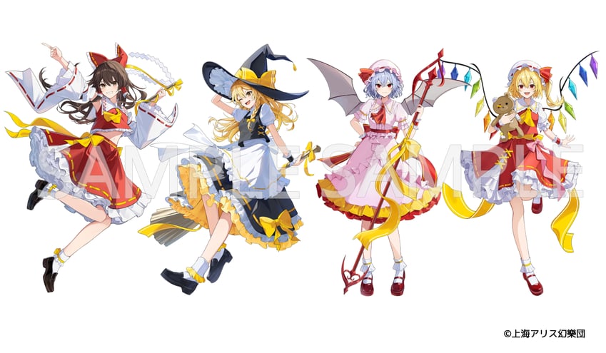 hakurei reimu, kirisame marisa, remilia scarlet, and flandre scarlet (touhou) drawn by miyanami_3