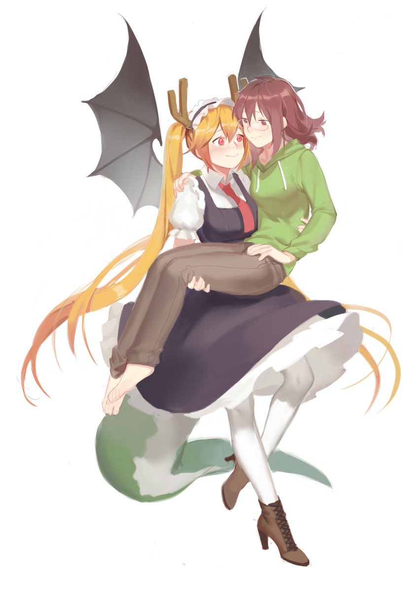 tohru and kobayashi (kobayashi-san chi no maidragon) drawn by bahao_diqiu