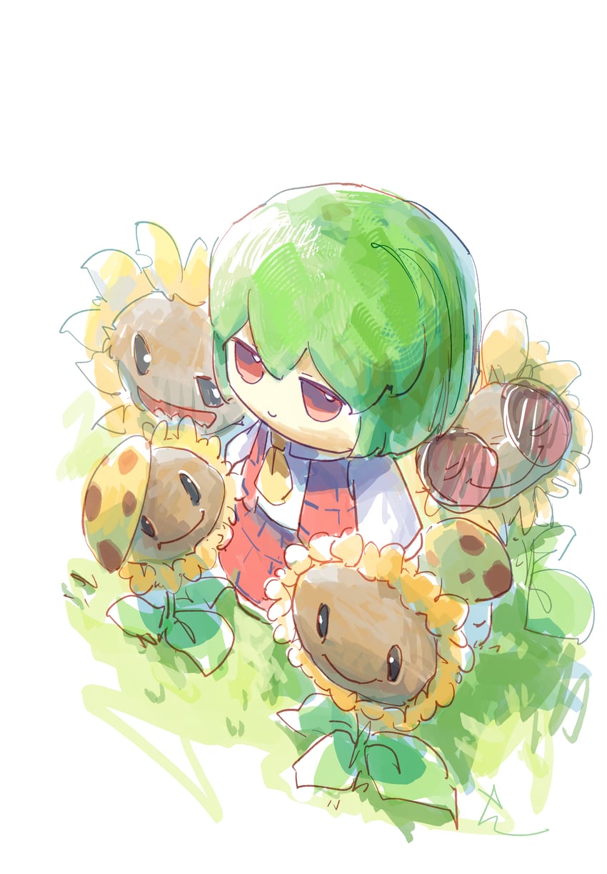 kazami yuuka, sunflower, and sun-shroom (touhou and 2 more) drawn by ge_dazuo