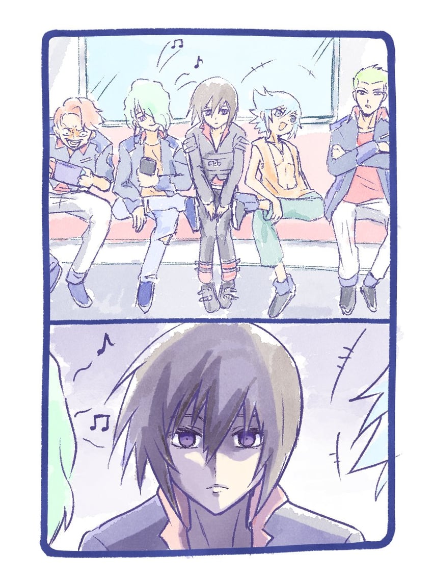 kira yamato, shani andras, clotho buer, auel neider, and sting oakley (gundam and 3 more) drawn by imasogari