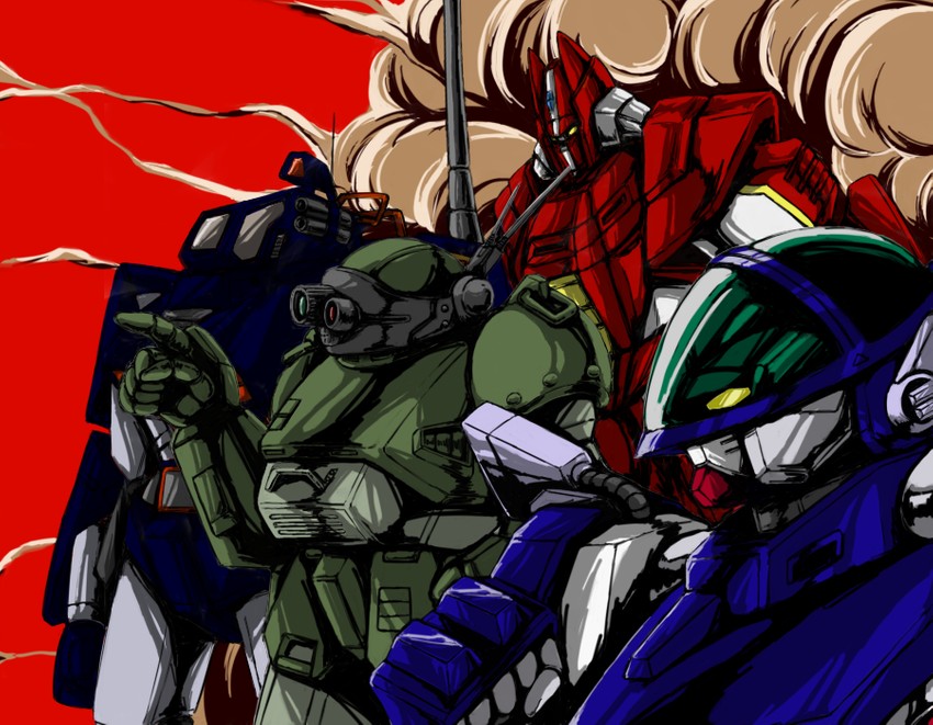 scopedog, dougram, layzner, galient, and takahashi ryousuke (soukou kihei votoms and 3 more) drawn by neyan