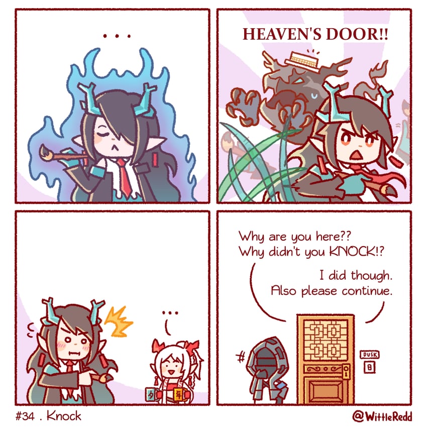 doctor, dusk, and nian (arknights and 1 more) drawn by wittle_red