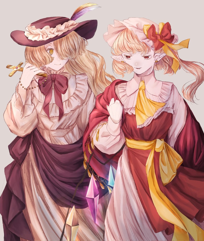 flandre scarlet and jacket girl (touhou and 1 more) drawn by spoonoishii