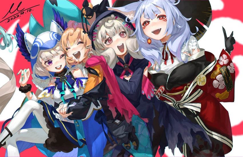 enna alouette, millie parfait, nina kosaka, reimu endou, and lucie (nijisanji and 1 more) drawn by miao94236