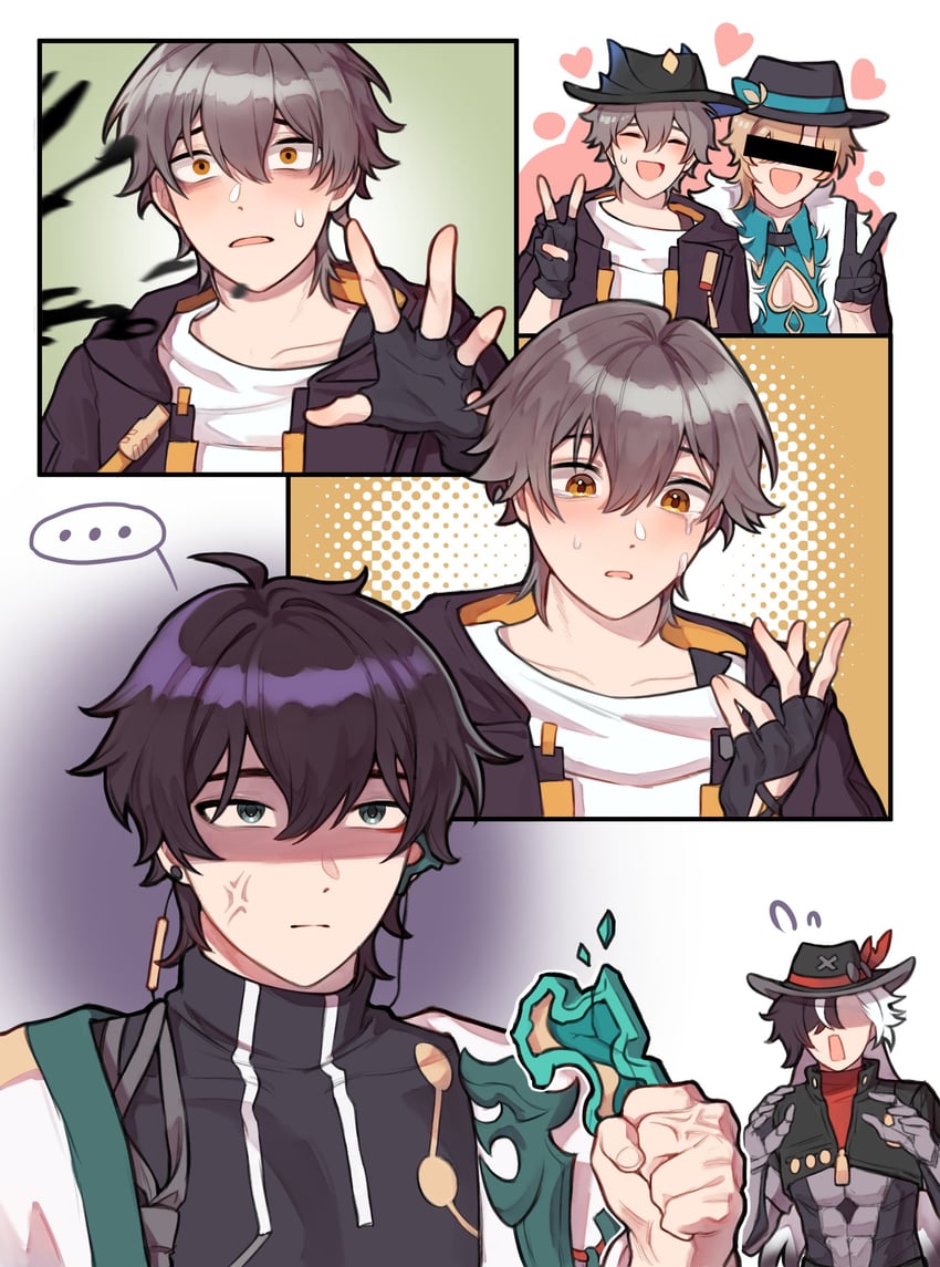 trailblazer, caelus, aventurine, dan heng, and boothill (honkai and 1 more) drawn by pha18m