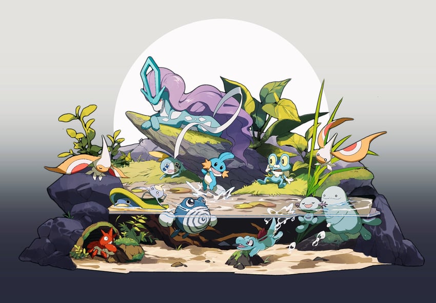 sobble, mudkip, totodile, wooper, quagsire, and 7 more (pokemon) drawn by lanjiujiu