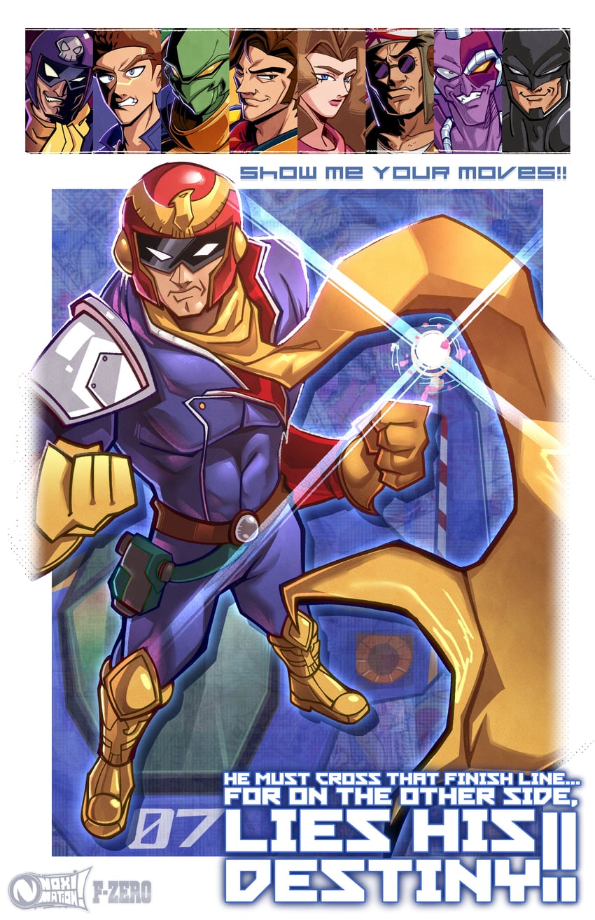 captain falcon, blue falcon, samurai goroh, pico, dr. stewart, and 5 more (f-zero and 1 more) drawn by noximation