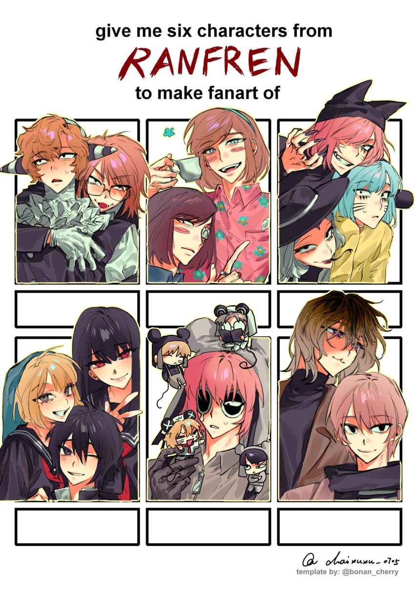 randal ivory, nyon, nyen, luther von ivory, tsukada satoru, and 11 more (randal's friends) drawn by chaixuxu0705