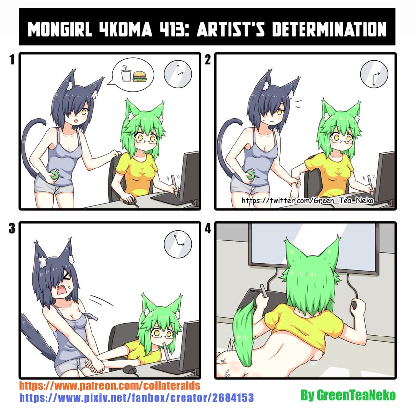 greenteaneko-chan and blackteaneko-chan (original) drawn by greenteaneko