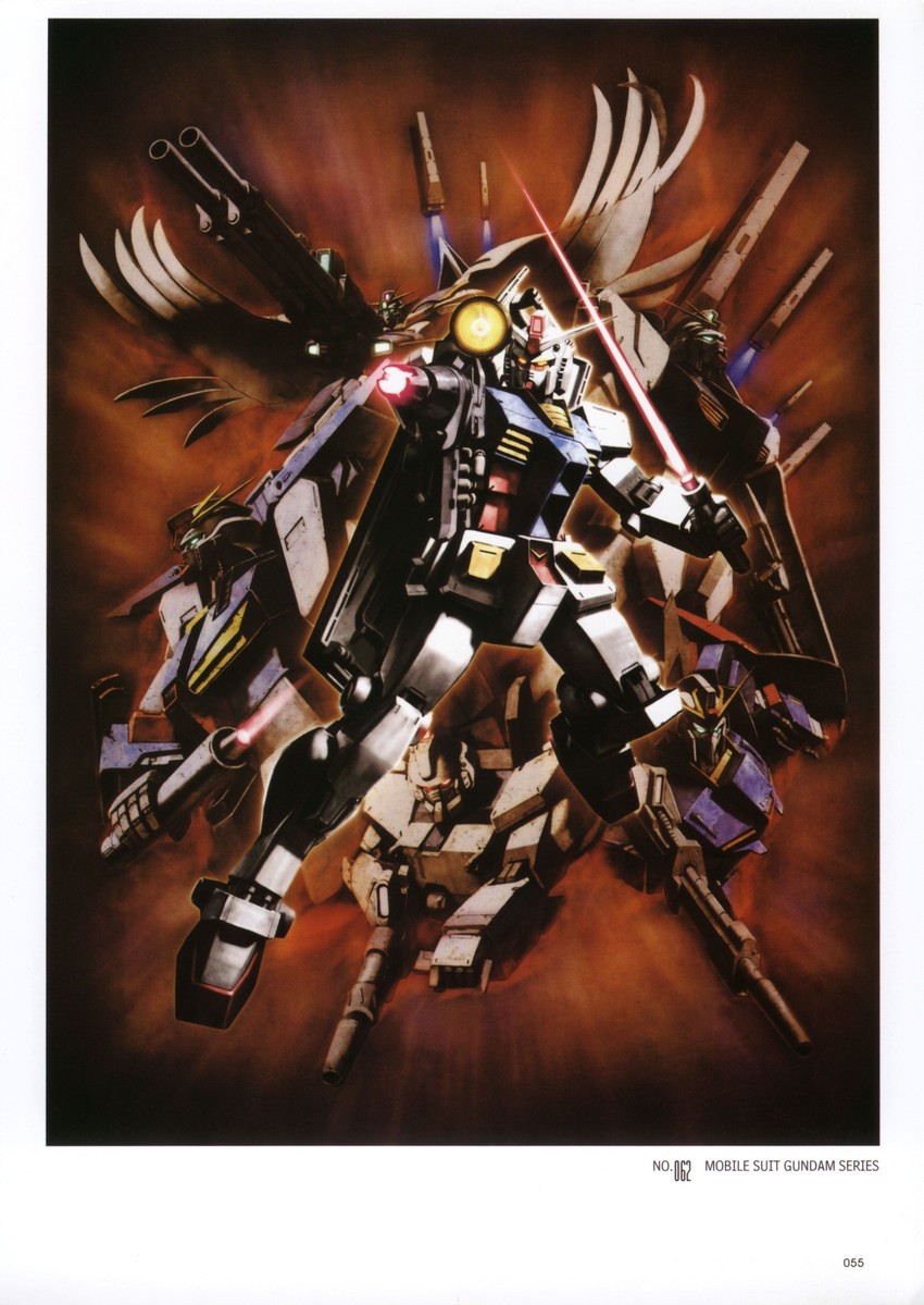 rx-78-2 gundam, zeta gundam, nu gundam, zz gundam, wing gundam zero custom, and 1 more (gundam and 6 more) drawn by morishita_naochika