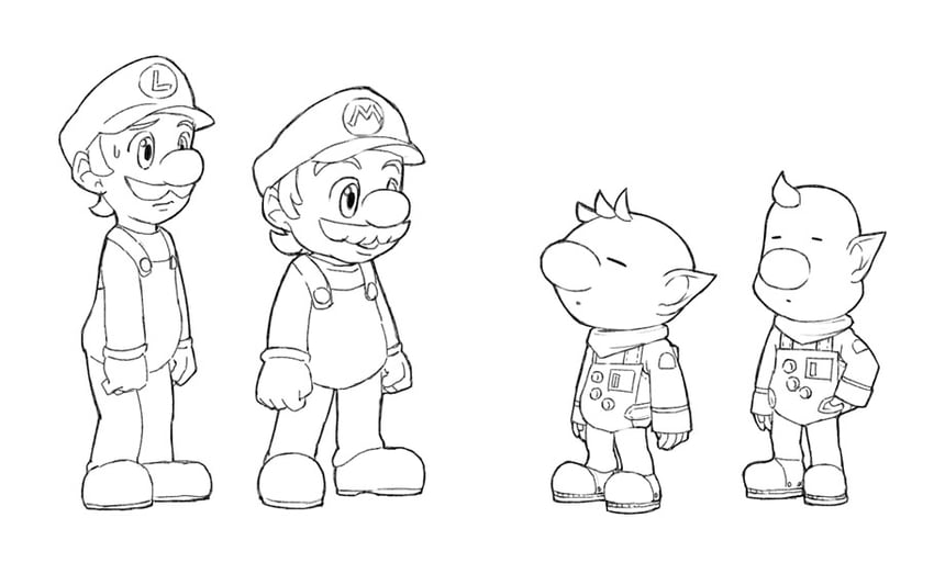 mario, luigi, olimar, and louie (mario and 2 more) drawn by naru_(wish_field)