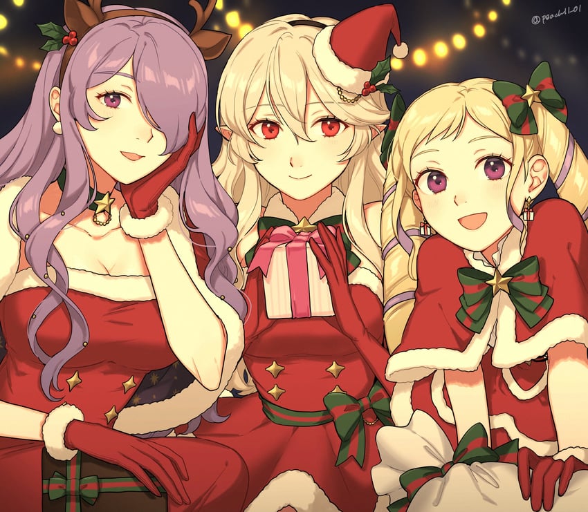 female corrin, camilla, and elise (fire emblem and 1 more) drawn by shamu_(peach11_01)