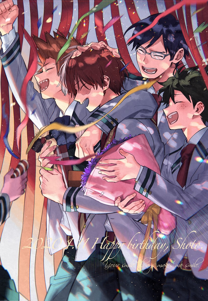 midoriya izuku, todoroki shoto, kirishima eijiro, and iida tenya (boku no hero academia) drawn by sennen_suisei
