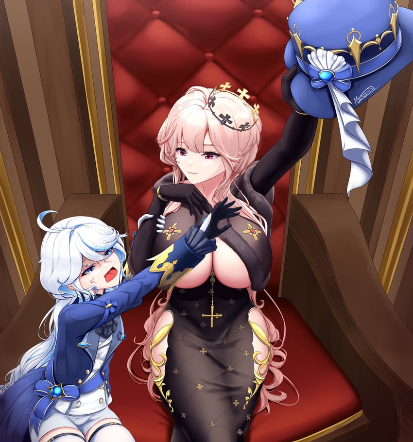 furina and clemenceau (genshin impact and 1 more) drawn by musanix