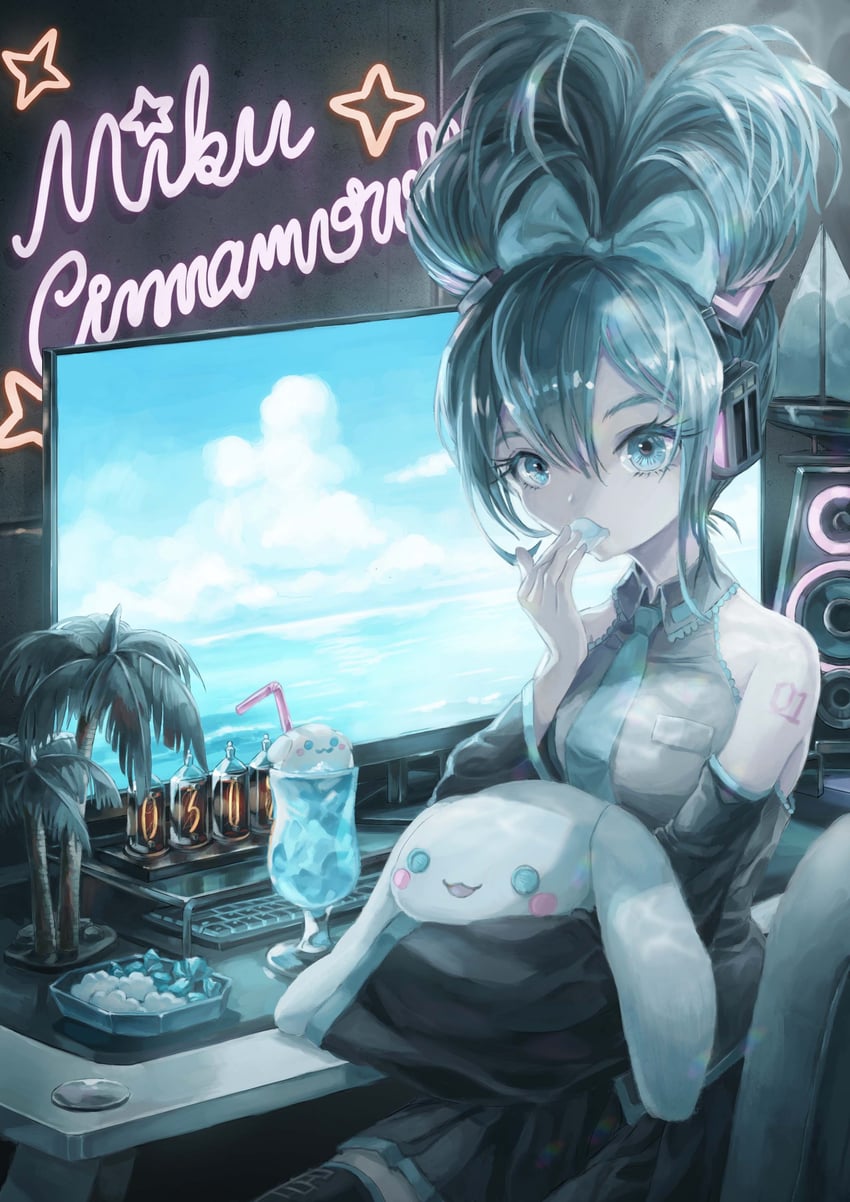 hatsune miku, cinnamoroll, and cinnamiku (vocaloid and 2 more) drawn by azumikano