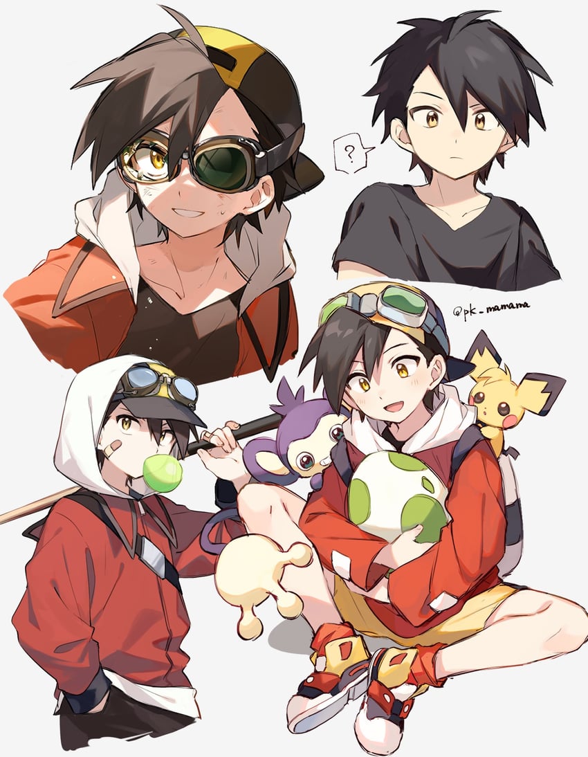 ethan, pichu, and aipom (pokemon and 1 more) drawn by pk_mamama