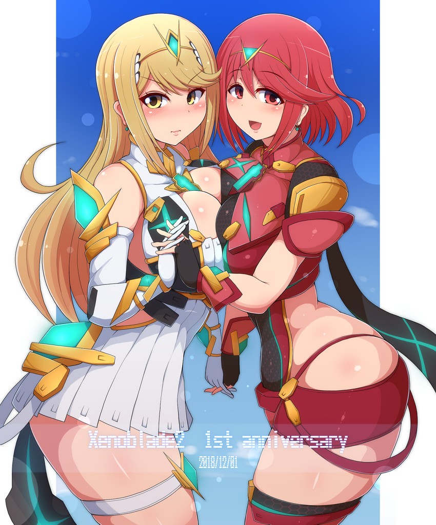 pyra and mythra (xenoblade chronicles and 1 more) drawn by ponponmaru