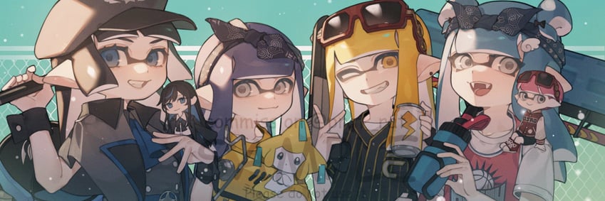 inkling player character, inkling girl, inkling boy, and jirachi (pokemon and 1 more) drawn by prat_rat
