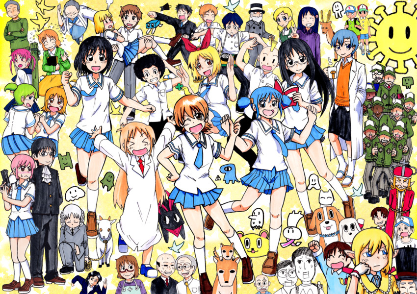 shinonome nano, naganohara mio, aioi yuuko, minakami mai, professor shinonome, and 4 more (nichijou) drawn by tatsumi_kei_(t_k)