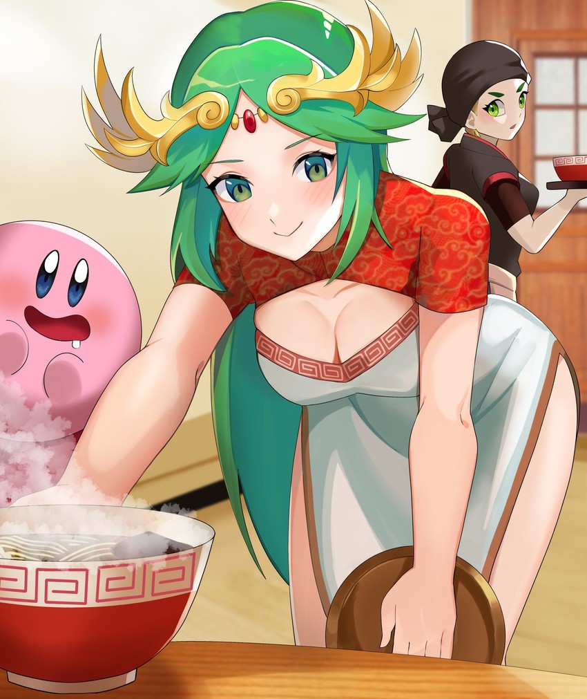 kirby, palutena, and min min (kirby and 4 more) drawn by katwo