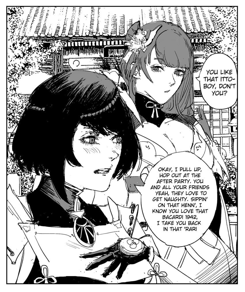 raiden shogun and kujou sara (genshin impact and 2 more) drawn by xyanaid