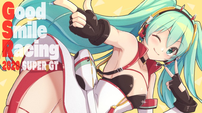 hatsune miku and racing miku (vocaloid and 1 more) drawn by shun_(b.c)