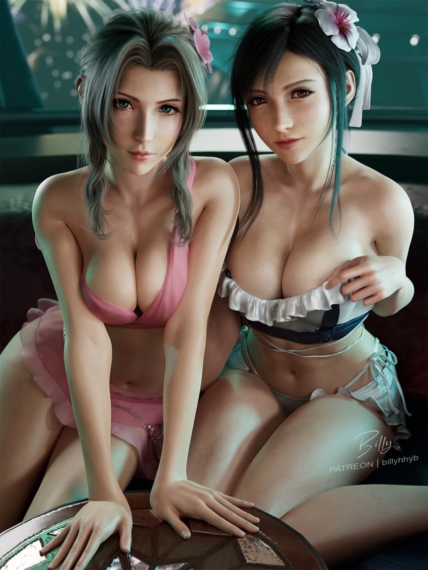 tifa lockhart and aerith gainsborough (final fantasy and 3 more) drawn by billyhhyb