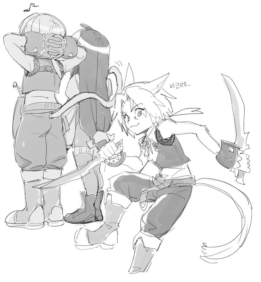 warrior of light, zidane tribal, and garnet til alexandros xvii (final fantasy and 2 more) drawn by dede_(qwea_00000)